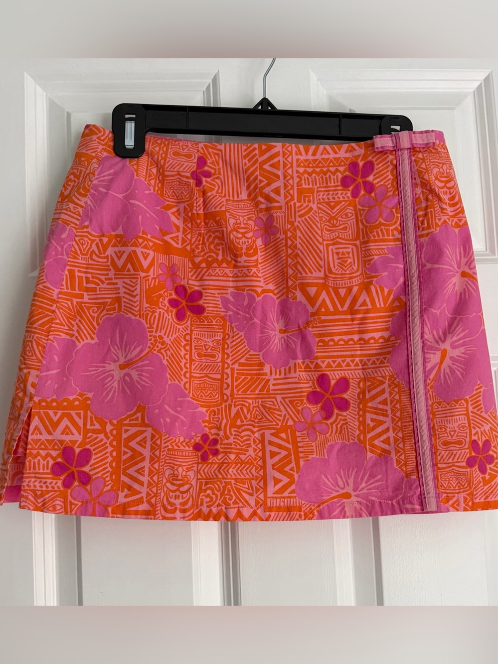 Lilly Pulitzer Vintage Sneaky Tiki Mini Skirt Skort Pink Hibiscus Cotton Size 8
